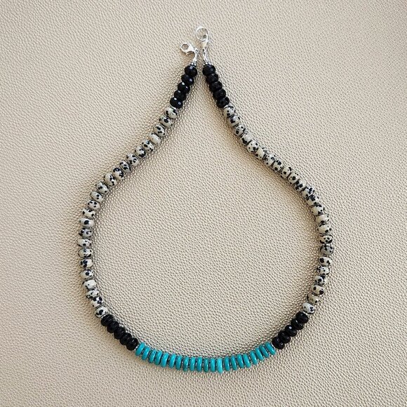 DALMATION JASPER & BLACK ONYX NECKLACE--20" - Picture 1 of 3